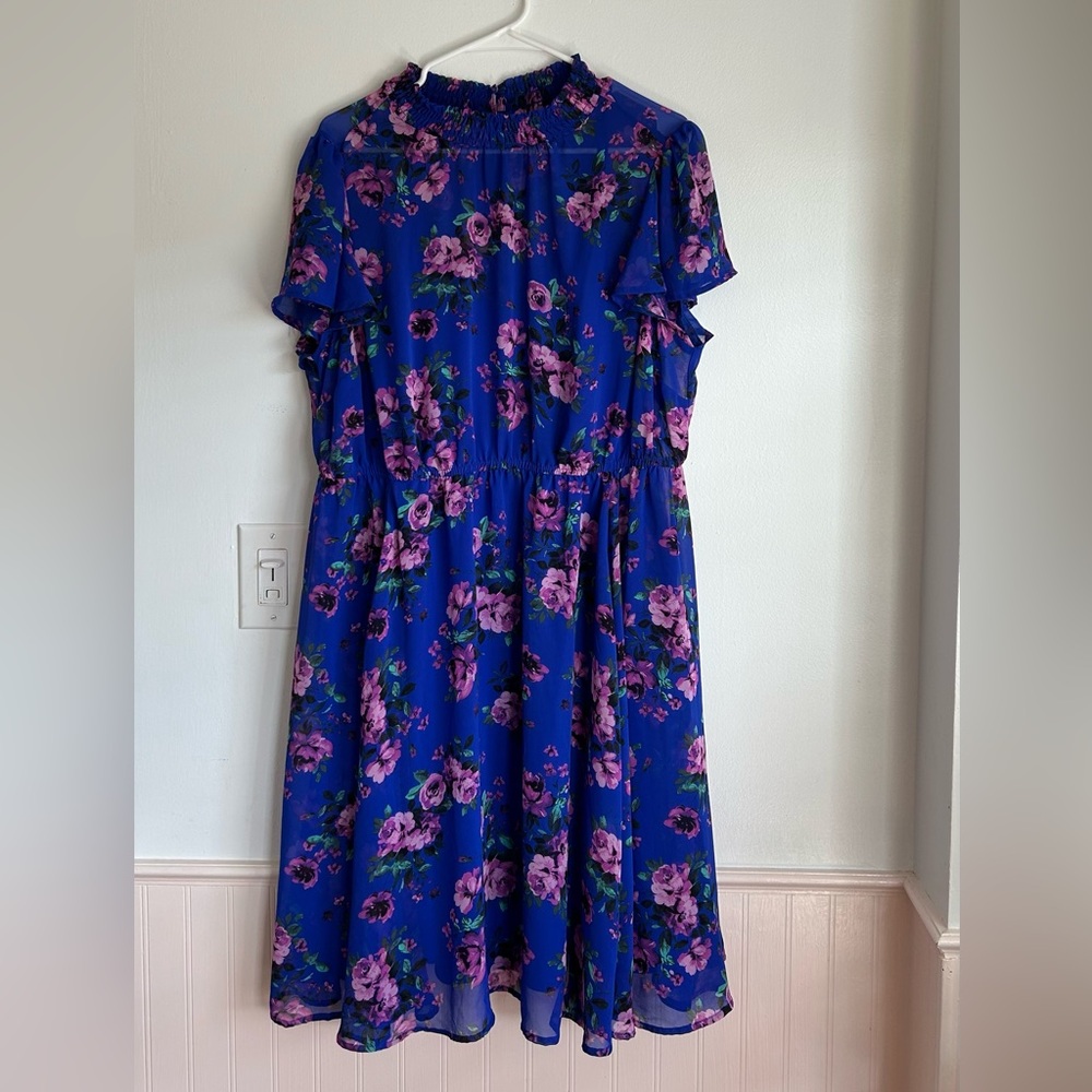 Torrid Blue & Purple Floral Sheer Dress - Picture 4 of 10